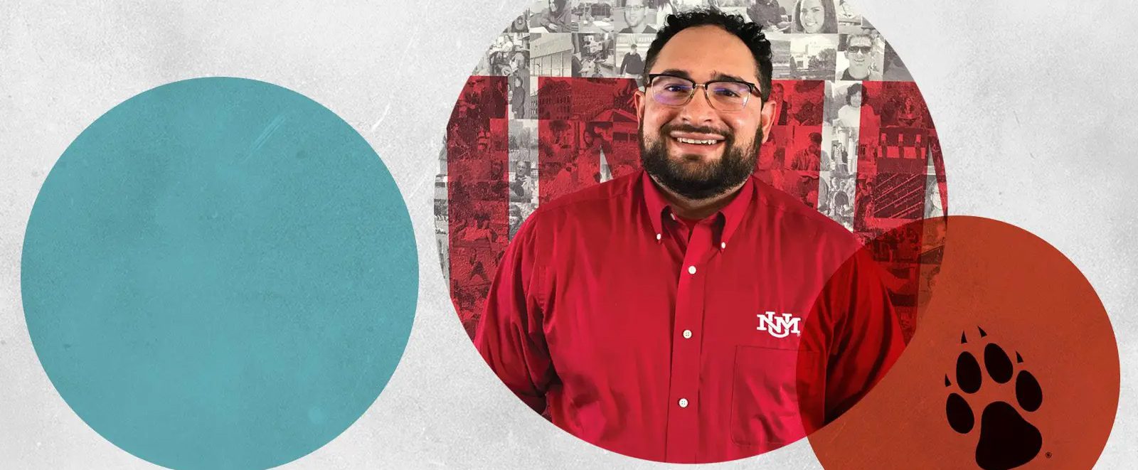 my-alumni-story-banner alum Jacy Watley wearing a cherry button up UNM shirt