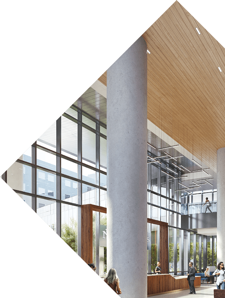 form-and-function-1 the inside of a large new lobby at UNM is depicted in a diamond frame