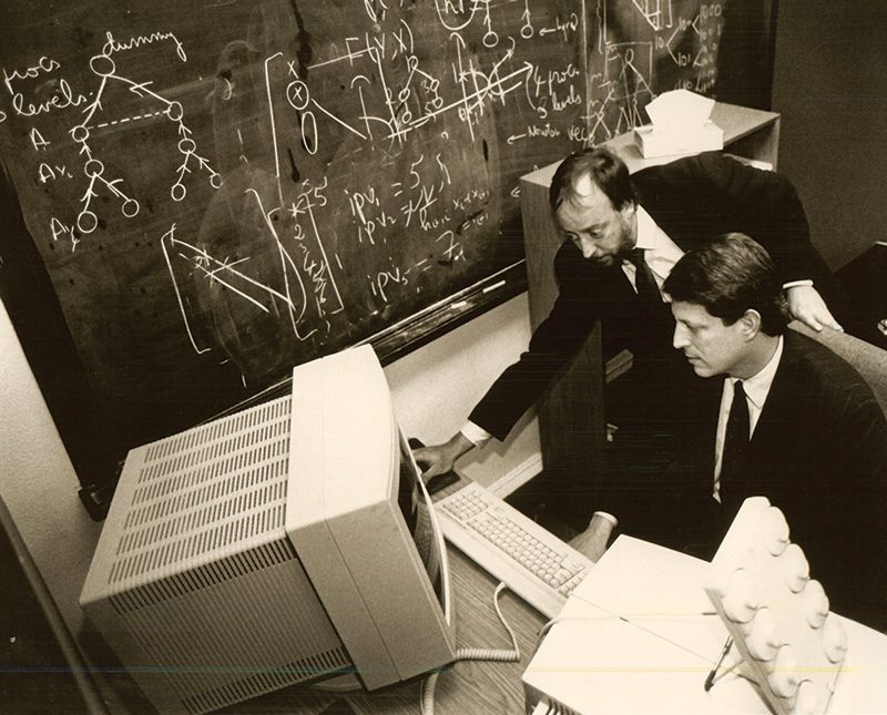 Jack Dongarra with colleague working on computer