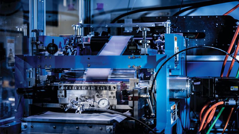 solid-power Thin layers of a sulfide-based electrolyte bound for battery cells on the production line at Solid Power.