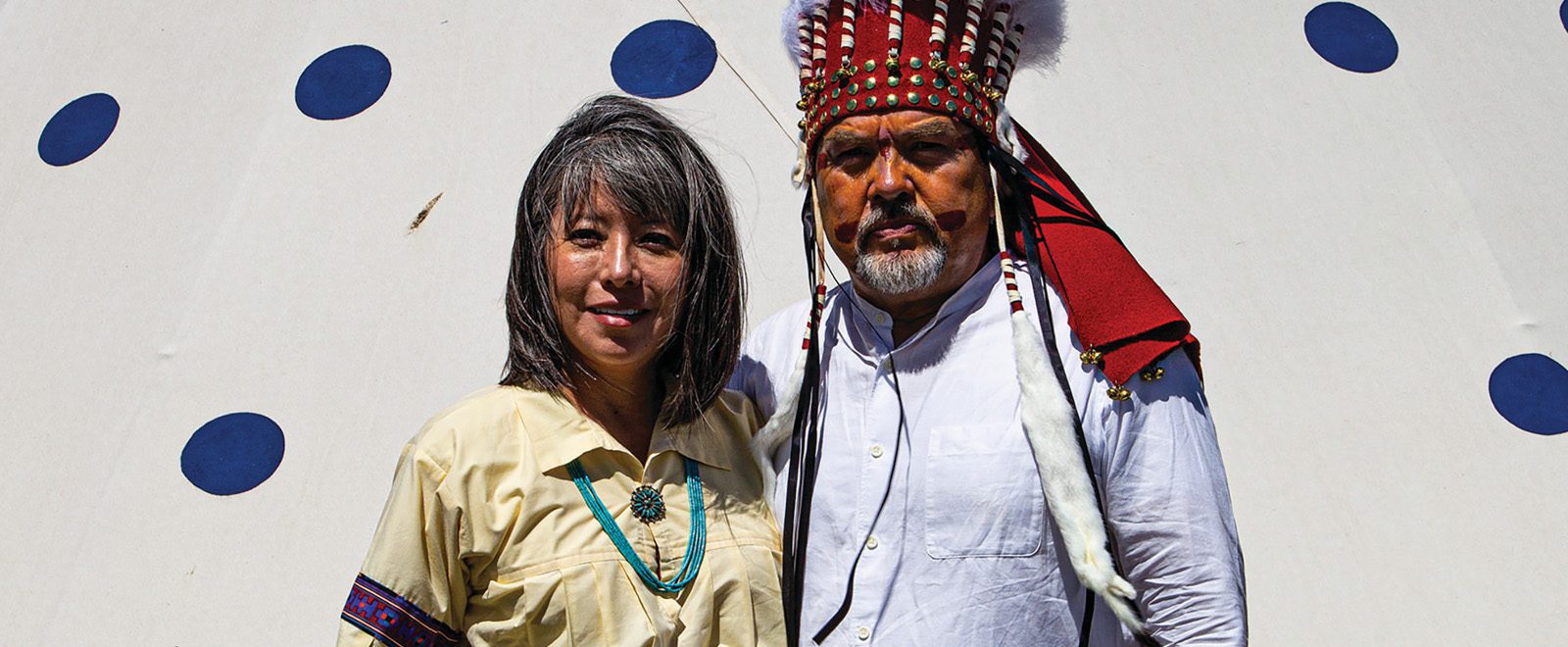 telling-a-story-banner Cynthia Chavez Lamar and her husband Walter Lamar at the North American Indian Days in Browning, Montana, in 2019